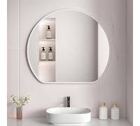 Modern Metal Framed Half Circle Bathroom Mirror, 50cm Vanity Mirror for Home Decor, Shaving & Dressing Room, Stylish Wall Mirror (White, 19.6x16.5in)