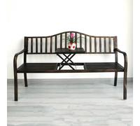 Modern Metal Garden Bench, Weatherproof & Rustproof, 400kg Capacity, Versatile for Sitting or Lying, with Removable Small Table, Perfect for Balcony, Patio, Garden (Brown)