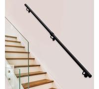 Modern Metal Handrail Brackets, Black Galvanized Industrial Iron Pipe Loft Handrail, Round Wall Hand Railings for Stairs Indoor & Outdoor(16ft/480cm)