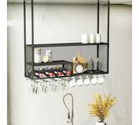 Modern Metal Hanging Wine Glass Holder Shelf Stylish Wall Mounted Wine Bottle Rack with Floating Bar Design Simple Display Storage Shelves for Home Bar or Cafe.