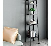 Modern Metal Ladder Bookcase with Rectangular Shelves Multi-Tier Kitchen Storage Rack Floor-to-Ceiling Trapezoidal Bookshelf Red Flower Stand for Balcony Decor