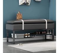 Modern Metal Shoe Bench with Faux Leather Seat Upholstered Storage Organizer Rectangle Entryway Footstool Bedroom Accent Bench Stylish Shoe Rack 80x34x46 cm