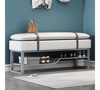 Modern Metal Shoe Bench with Faux PU Seat Upholstered Entryway Storage Stylish Bedroom Accent Bench Rectangle Shoe Rack Footstool 60x34x46 cm