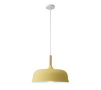 Modern Metal Simple Pendant Lights, Personality Colorful Lampshade Chandelier, Fashion Design with Wood Hanging Lamp, Minimalist Nordic Lighting Fixture for Bedroom, Hallway, Living Room(Yellow)