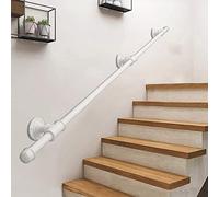 Modern Metal Stair Handrail Adjustable 1 6m Wrought Iron Railing Brackets for Indoor/Outdoor Steps Durable Wall Mount Banister Elegant White Finish 8ft/2.4m Size