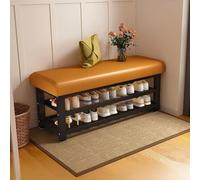 Modern Metal Storage Bench, Padded Entryway Shoe Rack, Double Layer Shoe Shelf, Footrest for Living Room, Balcony, Closet, Hallway (47.2in/120cm, Orange)