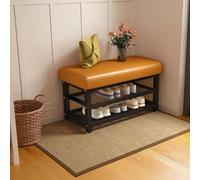 Modern Metal Storage Bench Upholstered Entryway Ottoman Double-Layer Shoe Rack for Living Room Balcony Hallway 23.6in Wide Stylish Footrest &
