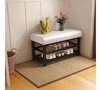 Modern Metal Storage Bench with Padded Seat Double-Layer Ottoman Shoe Rack Stylish Foot Rest for Living Room Entryway White (120x30x50cm)
