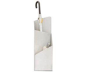 Modern Metal Umbrella Stand with Two-Tier Design for Entryway White - Stylish and Functional Storage Solution for Home or Office Hallway.