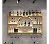 Modern Metal Wall Mounted Wine Display Rack, Bar Unit Floating Shelves, Wall-Mounted Wine Racks, Glass Rack Iron Display Stand Wine Holder with Shelves, for Home, Restaurant, Bars (Color : Gold, Siz