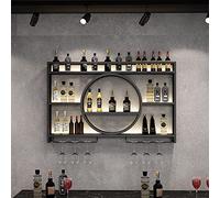 Modern Metal Wall Mounted Wine Rack Floating Shelves for Home Restaurant & Bar Stylish Iron Wine Holder with Glass Display Perfect Wine Storage Solution (Color: Black)