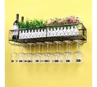 Modern Metal Wall-Mounted Wine Rack with Glass Holder - Black, 60X25X10 - Stylish Wine Storage Display Shelf for Home Bar or Kitchen