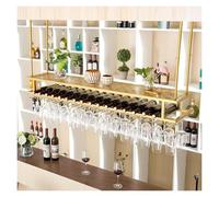 Modern Metal Wall Mounted Wine Rack with Glass Holder Stylish Hanging Shelf for Bottles and Cups Perfect for Bars and Cafes(Gold,150cm)
