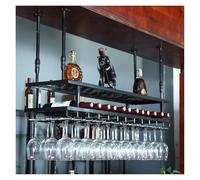 Modern Metal Wall Mounted Wine Rack with Glass Holder Stylish Hanging Shelf for Bottles and Cups Perfect for Bars and Cafes(Black,150cm)