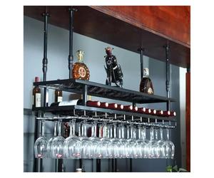 Modern Metal Wall Mounted Wine Rack with Glass Holder Stylish Hanging Shelf for Bottles and Cups Perfect for Bars and Cafes(Black,150cm)