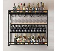 Modern Metal Wine Rack with LED Light - 3-Tier Floating Shelf Wall-Mounted Iron nizer for Home Bar & Wine Glasses Stylish Storage (Size: 31.5x39.4x9.8in Color: Black)
