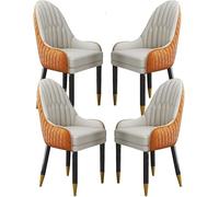 Modern Microfiber Leather Dining Chairs Set Of 4 With Solid Wood Legs For Kitchen Living Room Bedroom And Balcony Stylish Lounge Counter Chairs In Coffee And Orange Color,Black+beige-One Size