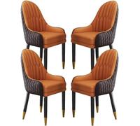 Modern Microfiber Leather Dining Chairs Set Of 4 With Solid Wood Legs For Kitchen Living Room Bedroom And Balcony Comfortable Lounge Chairs In Coffee And Orange Color Sch,Coffee+orange-One Size