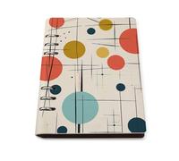 Modern Mid Century A5 Loose Leaf Notebook, Premium PU Leather Refillable 6-Ring Binder Journal, Durable Cover Lined Paper Lay Flat Design for Writing Journaling and Organization