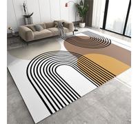 Modern Mid-Century Black Arched Lines Kids Carpets, Turmeric Brown Geometric Area Rugs, Non Slip Foldable Washable Playing Mat for Sofa Living Room Bedroom Entryway Hallway Apartment Classroom-2x3ft