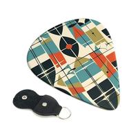 Modern Mid Century Guitar Picks 6 Pack with Leather Guitar Pick Holder Keychain, Plectrum Key Fob Cases Bag, Abstract Art Plectrum for Acoustic Electric Guitar, Ukulele 0.71mm