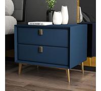 Modern Mid-Century Industrial Nightstand, 2 Drawer Bedside Table, 20"L x 16"W 18.5"H, Black, Dark Blue