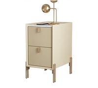 Modern Mid-Century Minimalist Nightstand with 2 Drawers, Beige Sintered Stone Table for Small Spaces, 25 x 35 55 cm (9.8 13.7 inches)