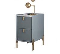Modern Mid-Century Minimalist Nightstand with 2 Drawers, Space-Saving Grey-Blue Sintered Stone, Perfect for Small Spaces 35x35x55 cm (13.7x13.7x21.6 inches)