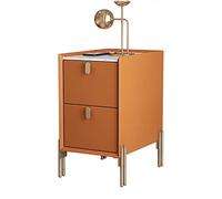 Modern Mid-Century Nightstand with 2 Drawers, Minimalist Sintered Stone Table for Small Spaces, Orange, 25 x 35 55 cm, Stylish Storage Solution Bedrooms and Living Rooms