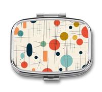 Modern Mid Century Pill Box 2 Compartments Portable Travel Pill Case Mini Medicine Organizer for Pocket Purse Metal Waterproof Medicine Container Holder Vitamin Fish Oil