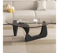 Modern Mid-Century Triangle Glass Coffee Table with Smooth Edges & Wood Base - Stylish Farmhouse Living Room Furniture Easy to Install Perfect for Small Spaces