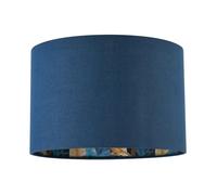 Modern Midnight Navy Blue Linen Lamp Shade with Floral Pattern Lining | 30cm x 20cm | Inner Satin Gold and Teal Leaves by Happy Homewares
