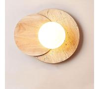 Modern Milk Glass Wall Sconce Yellow Travertine Wall Light for Bedroom Log Wooden Wabi Sabi Wall Mounted Lamp Bathroom Night Light Fixture for Corridor Staircase Farmhouse Children Room