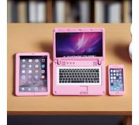 Modern Miniature Tech Set (Laptop, Tablet, Phone) 1:12 Scale, Alloy Construction, Realistic Screens, Dollhouse Decor for Contemporary Scenes (Pink)
