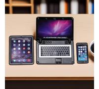 Modern Miniature Tech Set (Laptop, Tablet, Phone) 1:12 Scale, Alloy Construction, Realistic Screens, Dollhouse Decor for Contemporary Scenes (Black)