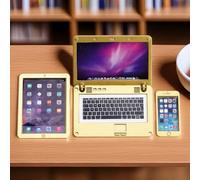 Modern Miniature Tech Set (Laptop, Tablet, Phone) 1:12 Scale, Alloy Construction, Realistic Screens, Dollhouse Decor for Contemporary Scenes (Gold)