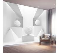 Modern Minimalism Photo Wallpaper White Geometric Spheres Three-Dimensional Platform Wall Mural, 300 x 210 cm Wall Paper for Kids Bedroom Living Room, Non-Woven Poster Picture Murals Room Decor