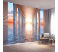 Modern Minimalism Style Corridor Pattern Wallpaper Bedroom Kids Boys 3D Wallpaper Mural, Yellow Kids Teens Room Poster Photo Wall Mural Themed Room Playroom Decoration 250 x 175 cm(WxH)