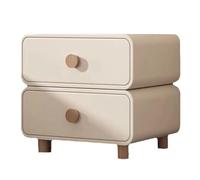 Modern Minimalist 2 Drawer Nightstand Solid Wood Bedside Table with Rounded Corners Leather Storage Small Side Table for Bedroom & Living Room Off White Finish
