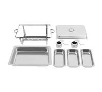 Modern Minimalist 410 Stainless Steel Freestanding Folding One-piece Stretch 3-compartment Silver Dining Stove,Holder Tray,thickened frame,Rectangle,for Restaurants, Buffets, Hotels, Cafeterias