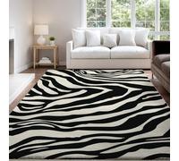 Modern Minimalist Art Area rug 80 x 150 cm, Black Beige Zebra Pattern Short Pile Indoor Carpet for Living Room, Study Room, Non Slip Washable Carpet