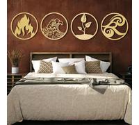 Modern minimalist art metal wall decor-4 Pieces Four Elements Art,Decor,Element Earth Water Air Fire,Boho(Gold,19x19in|47x47cm)