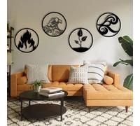 Modern minimalist art metal wall decor-4 Pieces Four Elements Art,Decor,Element Earth Water Air Fire,Boho(Black,24x24in|60x60cm)