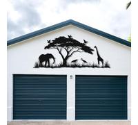 Modern minimalist art metal wall decor African Safari s,Elephant & Giraffe Wildlife Living Room Outdoor Lover Gift (Black,35x15 inches/90 39cm,)