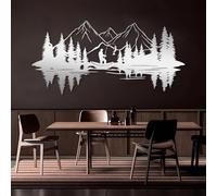 Modern minimalist art metal wall decor Art-Lake Scene Fisherman Mountain Fishing Nature Lake Farmhouse Home (Silver 26"x53"|66x135cm)