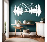 Modern minimalist art metal wall decor Art-Lake Scene Fisherman Mountain Fishing Nature Lake Farmhouse Home (White 26"x53"|66x135cm)