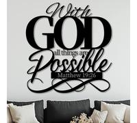 Modern minimalist art metal wall decor Bible Verses Matthew 19:26 Religious Scripture Sign With God All Things Are Possible Home (Black 22" x 24" / 57 60 cm)