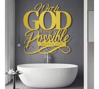 Modern minimalist art metal wall decor Bible Verses Matthew 19:26 Religious Scripture Sign With God All Things Are Possible Home (Gold 22" x 24" / 57 60 cm)