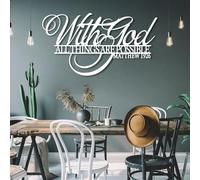 Modern minimalist art metal wall decor Bible Verses With God All Things are Possible Religiosus Scripture Sign Matthew 19:26 Living Room fice Home (39"x 21"| 100x54cm White)