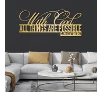 Modern minimalist art metal wall decor Bible Verses - With God All Things are Possible Religiosus Scripture Sign Matthew 19:26 Living Room fice Home (Gold 2 39"x 16"| 100x42cm)